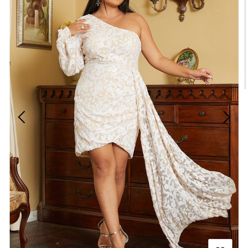 One Shoulder Draped Apricot Mini Dress